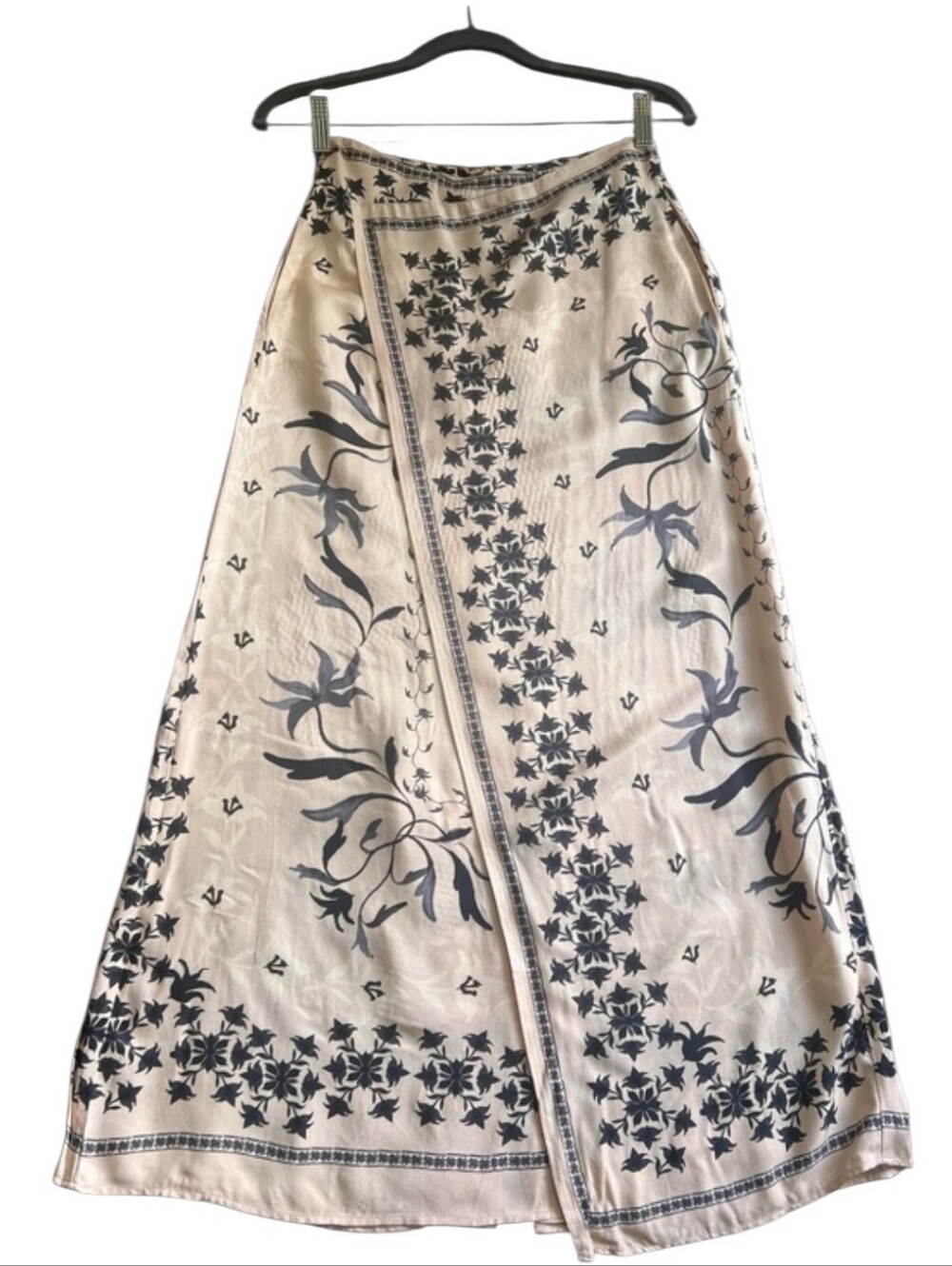 Floral Wrap Maxi Skirt, Beige/Black
